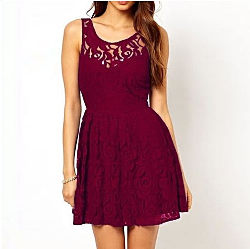 Vestido de Renda Bordô e Azul